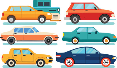 Fototapeta premium Diverse collection of detailed vector car illustrations for graphic design projects