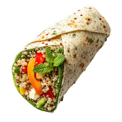 Fresh Quinoa Veggie Wrap with Colorful Peppers and Mint Garnish on transparent background