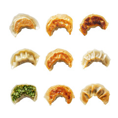 Assorted Delicious Dumplings: A Visual Delight of Different Styles and Fillings in a Clean, Bright Setting on transparent background