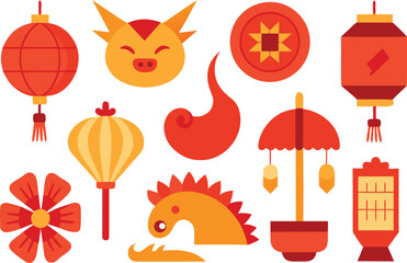 Chinese festival icons collection vector illustration scalable eps file festive decorations