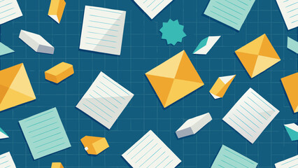 Set of seamless vector patterns with geometric shapes on blank yellow paper for a message, icon, or reminder