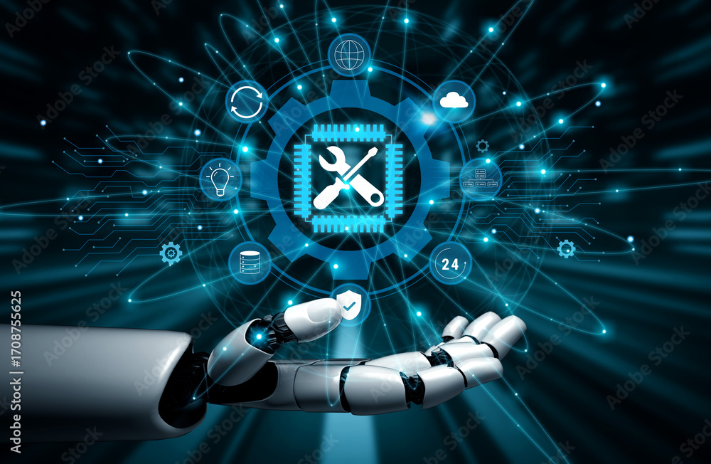 Poster ai-powered it support and technical maintenance services. ai solutions for system maintenance, ensur