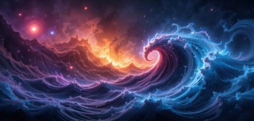 Obraz premium Cosmic Colors swirl in a Forced Perspective Wave Like Nebula in Deep Space Digital Art