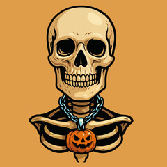 Halloween Skeleton with Pumpkin Pendant