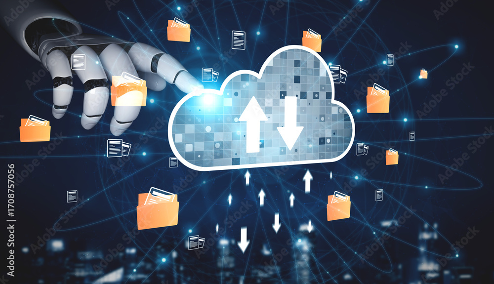 Poster ai artificial intelligence optimizes cloud infrastructure with virtual assistants and intelligent au