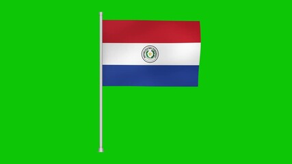 A paraguayan national banner waving gently against a vibrant green background on a pole