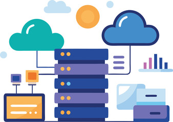 Cloud computing server and data storage vector illustration for digital infrastructure