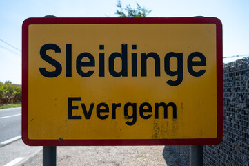 Fototapeta premium Road sign of the village of Sleidinge part of Evergem East Flanders, Belgium