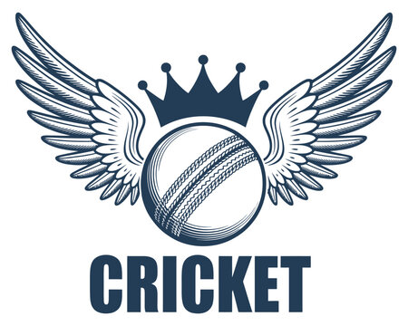 Cricket Logo A Detailed Vector Illustration Featuring Ball, Crown, and Wings for Sports Branding