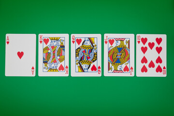 A royal straight flush of hearts.
