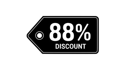 A striking minimalist image featuring a bold black price tag prominently displays an 88% discount, grabbing the viewer's attention and conveying savings. vector illustration