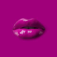 Woman's lips against background matching color of her lipstick