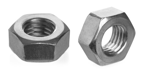 Two metal hex nuts isolated on white