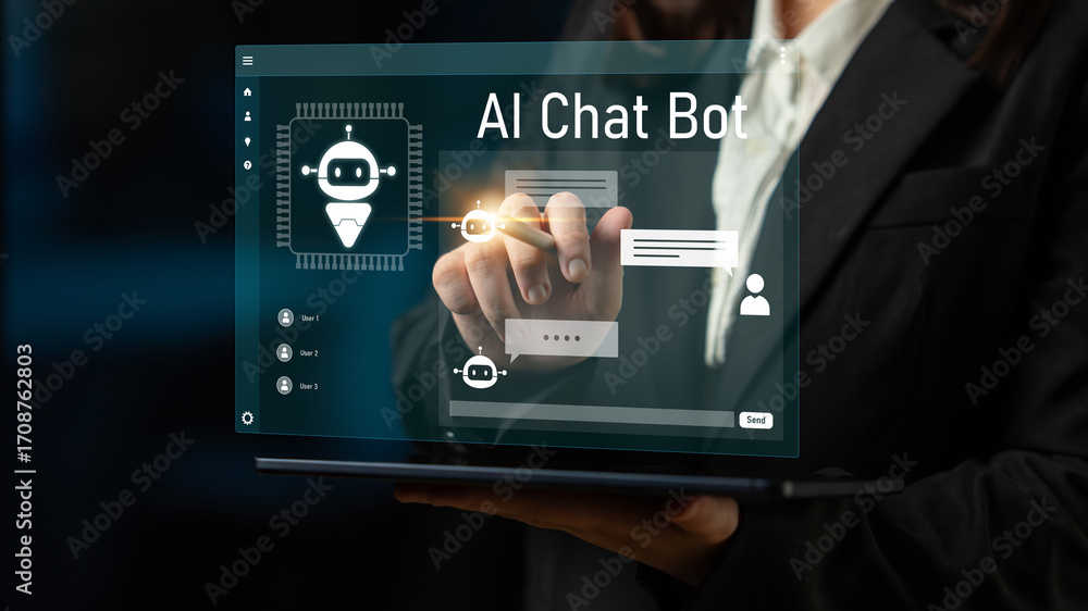 Poster ai chatbot interface facilitates communication, chatbot, and ai interaction for automated user suppo