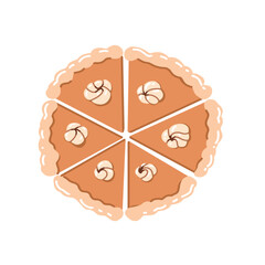 Traditional holiday pumpkin pie with whipped cream. Vector flat Illustration For Thanksgiving and other autumn holidays. Cheesecake with whipped cream clipart.