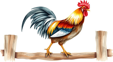 Fototapeta premium Watercolor vector illustration a rooster.
