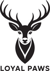 Loyal Paws Logo Featuring a Sleek Black and White Deer Illustration