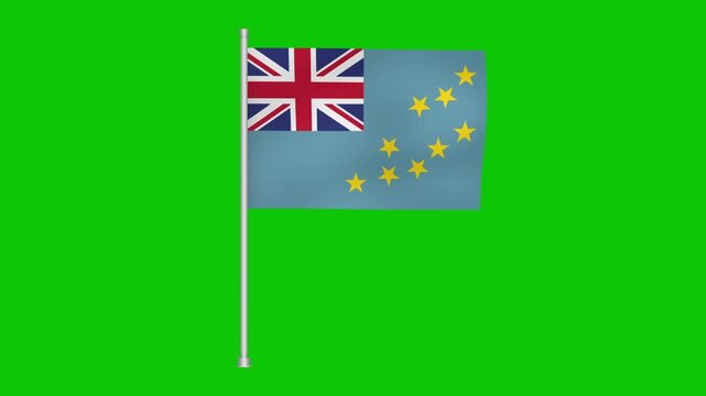 A waving flag of tuvalu with the union jack and golden stars on a vibrant green background scene