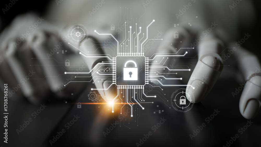 Aufkleber ai safeguarding cyber security system, monitoring threats, analyzing attack patterns, and securing d
