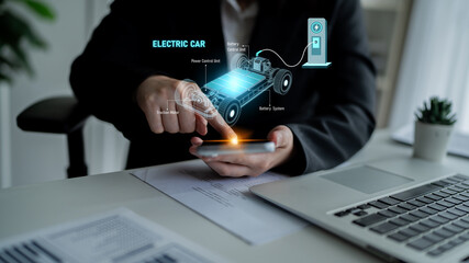 Structure of electric car showing battery system, traction motor, control units, and charging station for understanding EV functionality and energy flow Latch