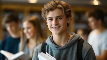 Students in a classroom sharing a friendly moment with books