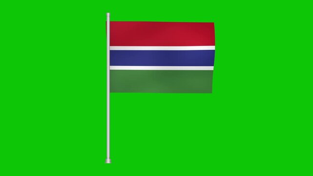 A gambian national banner waving gently against a bright green screen backdrop for compositing use
