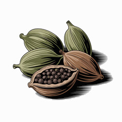 Green Cardamom Pods Vector Illustration