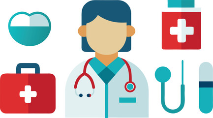 Doctor nurse medical elements bundle vector illustration scalable eps icon graphics