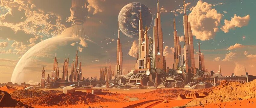Futuristic city on mars landscape