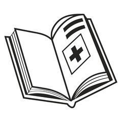 An open book with a medical cross symbol on one page representing healthcare information medical knowledge or a guide to wellness