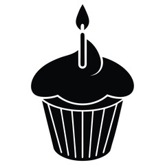 single cupcake with candle vector icon