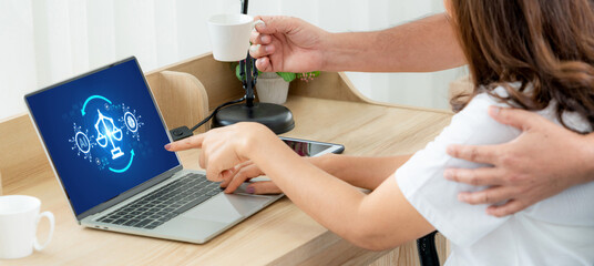 AI ethics responsibility standard law and rules on computer screen provide report of AI ethic...