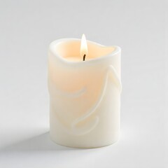 Serene white candle with gentle flame evokes peaceful ambiance and relaxation