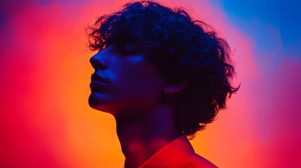 A silhouetted figure stands in front of a giant glowing digital billboard at night