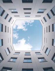 Architectural view up to a bright sky
