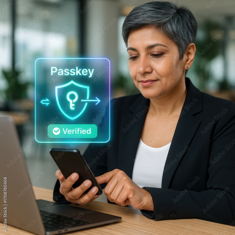 Poster digital security event passkey verification process modern office image professional environment clo
