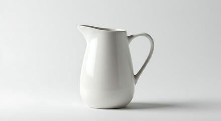 Elegant White Ceramic Milk Creamer Pitcher for Modern Kitchens and Cafes, Minimalist Design, Studio Shot