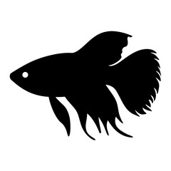 Silhouette of a Betta Fish with Elaborate Fins on a White Background