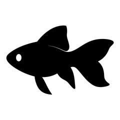 Simple black goldfish silhouette swimming with elegant fins and round eye