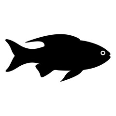 Obraz premium Simple black fish silhouette with white eye on a white background