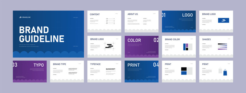 Brand Guidelines Template – Modern Landscape Identity Presentation, Logo Strategy Guide Book Layout, Business Identity Design for Corporate, Fashion, Medical, Industrial, Creative Business Branding