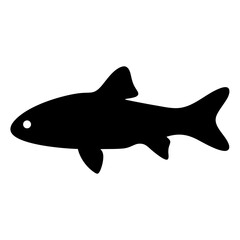 Stylized Black Fish Silhouette on White Background with Simple Eye Detail