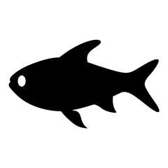 Simple black silhouette of a fish swimming sideways with a white eye