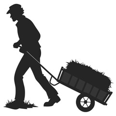 Man pushing hay cart