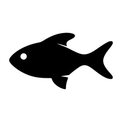 Simple Black Fish Icon Graphic with White Eye and Fin Details