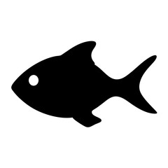 Simple Black Fish Silhouette Illustration with Rounded Fins and a White Eye