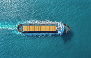 Container Ship Navigating Through Clear Blue Waters in Bright Sunlight