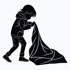 Child hugging blanket