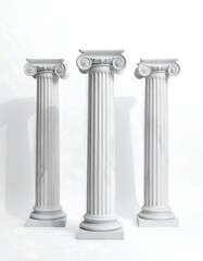Obraz premium Three classic columns against a white background