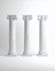 Three classic columns against white